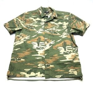 Banana Republic Textured Resort Shirt Olive Camo Lux Standard Fit Camp Collar